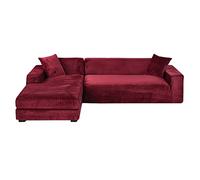 GUYIRT Velours Housse De Canapé d'angle, 2 Pièces Extensibles Housse Canapé Angle Antidérapant Housse De Canapé en Forme De L Protecteur De Meubles Doux pour Canapé d'angle -vin Rouge-3+3 Places
