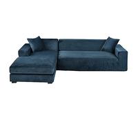GUYIRT Velours Housse De Canapé d'angle, 2 Pièces Extensibles Housse Canapé Angle Antidérapant Housse De Canapé en Forme De L Protecteur De Meubles Doux pour Canapé d'angle -Bleu Marine-3+3 Places