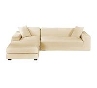 GUYIRT Velours Housse De Canapé d'angle, 2 Pièces Extensibles Housse Canapé Angle Antidérapant Housse De Canapé en Forme De L Protecteur De Meubles Doux pour Canapé d'angle -Beige-3+2 Places