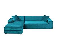 GUYIRT Velours Housse De Canapé d'angle, 2 Pièces Extensibles Housse Canapé Angle Antidérapant Housse De Canapé en Forme De L Protecteur De Meubles Doux pour Canapé d'angle -Bleu d'eau-4+2 Places