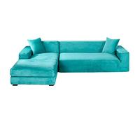 GUYIRT Velours Housse De Canapé d'angle, 2 Pièces Extensibles Housse Canapé Angle Antidérapant Housse De Canapé en Forme De L Protecteur De Meubles Doux pour Canapé d'angle -Bleu Ciel-3+2 Places