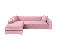 GUYIRT Velours Housse De Canapé d'angle, 2 Pièces Extensibles Housse Canapé Angle Antidérapant Housse De Canapé en Forme De L Protecteur De Meubles Doux pour Canapé d'angle -Rose-4+4 Places