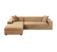 GUYIRT Velours Housse De Canapé d'angle, 2 Pièces Extensibles Housse Canapé Angle Antidérapant Housse De Canapé en Forme De L Protecteur De Meubles Doux pour Canapé d'angle -Kaki-3+2 Places