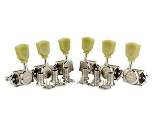 Guyker 6Pcs Guitar Locking String Tuning Pegs (3R + 3L) - 1:15 Vintage Deluxe Style Tuners Key Machine Heads Set with Keystone Knob Replacement for Les Paul Style Electric or Acoustic Guitar - Nickel
