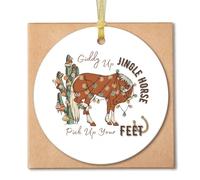 Guymn Ornements de Noël en forme de cheval de l'Ouest, décorations de Noël cowboy pour arbre, cadeaux pour les amateurs de chevaux, cactus occidentaux de Noël en céramique à suspendre