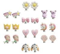 Guyode 10 Paires Boucle d Oreille Enfants Fille Clip avec Coussinets, Différentes Couleurs Boucles D'oreilles à Clip pour Fille, 10 Styles Différents Kinder Ohrringe Ohne Loch Dessins Animés