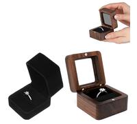 Guyode 2 Pcs Ecrin Bague en Bois et Daim, Porte Alliance Mariage, Boîte à Fiancaille, Coffret Carré Pour Mariage, Valentin (A)