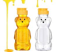 Guyode 2 Pièces 250ml Pots à Miel Mini Ours Plastique avec Couvercle à Clapet, Transparent Petit pot Confiture Miel avec Couvercle à Charnière le Parfait Bocaux pour Stockage et Distribution