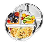 Guyode 2 Pièces Bol Compartiment Assiette Compartiment Adulte, Plateau Repas, Assiette en Acier Inoxydable Passe au Lave-vaisselle Incassable Reequilibrage Alimentaire 3 Compartiments 23cm