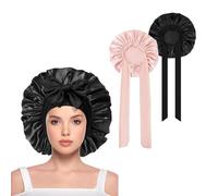 Guyode 2 Pièces Bonnet Satin Cheveux Nuit avec Bande Elastique pour Femmes Doux et Confortable, Ajustable Silk Bonnet en Satin pour Cheveux Naturels Bouclés pour Couchage Maquillage (Rose, Noir)