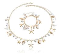 Guyode 2 Pièces Bracelet Coquillage Femme Ensemble Chaîne Taille Bracelets de Cheville pour Femme Perle Bracelet Coquillage Decoration Accessoires Plage Etoile de Mer Chaine Cheville