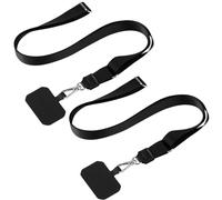 Guyode 2 Pièces Cordon Telephone Portable, Dragonne Telephone Portable, avec 2 Patchs, Universel Détachable Sangle Réglable, Compatible avec la Plupart des Coques de Téléphone (Noir*2)