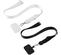 Guyode 2 Pièces Cordon Telephone Portable, Dragonne Telephone Portable, avec 2 Patchs, Universel Détachable Sangle Réglable, Compatible avec la Plupart des Coques de Téléphone (Noir+Blanc)