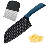 Guyode 2 Pièces Coupe Frites Coupe Pomme de Terre avec Poignée Antidérapante Couteau Ondulé à Pommes de Terre Revêtement Antiadhésif 2 Formes Couteau Ondulé à Frites pour Concombres Carottes