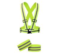 Guyode 2 Pièces Sangles Réfléchissante Haute Visibilité et 1 Pièces Gilet Reflechissant Gilet Fluorescent de Sécurité Conception Réglable S'applique à Hommes et Femmes Jogging Vélo Randonnée