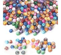 Guyode 200 Pièces 8mm Perles pour Bracelet, Perles en Verre Rondes en Vrac, Rond Beads en Jade Imitant Couleur Mélangée pour Fabrication de Bijoux DIY Bracelets Colliers Artisanat