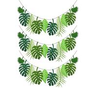 Guyode 3 Pièces Decoration Jungle Tropical Feuille de Palmier Artificielle 2.5m, Vertes Monstera Hawaii Decoration, Feutre Bannière de Feuilles Tropicales, Convient aux Anniversaires, Soirées à Thème