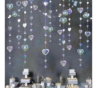 Guyode 4 Pièces 3M Guirlande Decoration Anniversaire Paillettes Coeur, Papier Holographique Arc en Ciel Decoration de Fete, Confettis Guirlande pour Mariage Noël Magasin Décoration de la Maison