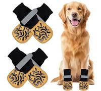 Guyode 4 Pièces Chaussette Chien Antidérapantes Double Face, Chausson Chien Intérieur Protection Patte Chien avec Fermeture Velcro Réglable, Textiles et Accessoires pour Chiens Protection Plaie (L)
