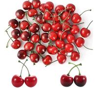 Guyode 40 Pièces Cerises Décoratives Artificielles pour Coupe de Fruits, Cerises Artificielles, Décorations de Fruits Artificiels, Accessoires Photo, Décorations de Bureau, Accessoires Artisanaux DIY