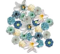 Guyode 40 Pieces Fausse Fleur, Multicolore Fleurs Artificielles Deco, Mini Fleur Decoration, Tete de Fleur Artificielle pour Bricolage Scrapbooking Mariage (Série Bleu Gris)