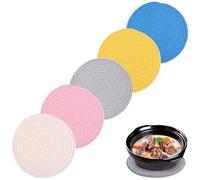 Guyode 5 Pièces Dessous de Verre, sous Bock Coton Absorbants Tressés, Rond Dessous de Tasse Réutilisable, 5 Colors Coaster Antidérapants en Coton Tressé pour Boissons Tasses à Café Verres Mugs