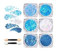 Guyode 6 Pièces Paillettes Cheveux, Bombe Paillette Cheveux et Corps Gel Paillettes Gel Visage Lumineuse Brillant Corps Féminin Glitter Glitter Visage Ongles (Bleu)