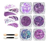 Guyode 6 Pièces Paillettes Cheveux, Bombe Paillette Cheveux et Corps, Gel Paillettes Visage, Lumineuse Paillettes Gel, Brillant Corps Féminin Glitter Gel, Glitter Visage Cheveux Ongles (Violet)