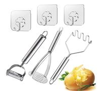 Guyode 6 Pièces Presse Puree Manuel Ecrase Pomme de Terre Inoxydable Eplucheur Pomme de Terre Antidérapant Moulinette Manuelle Moulin a Iegumes Manuel Presse Ail louche Inox pour Fruits Légumes