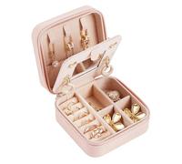 Guyode Boîte à bijoux en cuir, 10 x 10 x 5 cm, portable, boîte à bijoux de voyage, pour ranger boucles d'oreilles, bagues, colliers et bracelets (rose)
