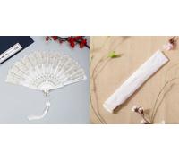 Guyode Eventail Blanc, Imprimé Doré Eventail Mariage, Dentelle Ventilateur Portatif, Tissu Evéntail Fisura, Plastique Evéntail Tissu pour Les Evénements Culturels Les Mariages Fêtes