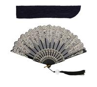 Guyode Eventail Noir, Imprimé Doré Eventail Mariage, Dentelle Ventilateur Portatif, Tissu Evéntail Fisura, Plastique Evéntail Tissu pour Les Evénements Culturels Les Mariages Fêtes