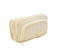 Guyode Trousse Crayon avec 3 Compartiments Grande Capacité Pencil Case Multifonctionnel, Trousse Scolaire Fournitures Scolaires Plumier Adolescents Etudiants Sac de Papeterie Organisateur (Beige)