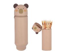 Guyode Trousse Ecole 2 en 1 en Silicone Souple Kawaii, Capybara Pochette de Stylo, Étui en Silicone Soupleole, Thème Capybara Porte-Plume, Étui pour Fournitures Scolaires de Grande Capacité (C)