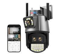 GUYSGNX Caméras de sécurité, Caméra IP PTZ HD 4K 9MP for l'extérieur, Zoom 8X, Trois objectifs, Double écran, 6MP, lumière de Police, Alarme, vidéosurveillance pour Usage extérieur(9MP NO SD Card)