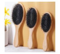 GUYTRM Brosse à cheveux en bambou naturel, peigne en poils de sanglier, antistatique, for cuir chevelu, brosse à cheveux, peigne de massage à sac à gaz, outil de coiffure, soins capillaires lingli(L)