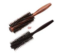 GUYTRM Brosse à rouler en poils de sanglier naturels, 6 Types, peigne à cheveux droit en sergé, baril rond soufflant, bouclage, outil de coiffure à faire soi-même lingli(Model-E)
