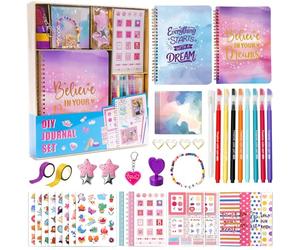 GUYUCOM Kit de Journal de Bricolage, Pack 2 Carnets avec Accessoires pour Scrapbooking - Cadeaux Anniversaire pour Filles 8, 9, 10, 11, 12 Ans - Fille Préado Carnet Loisirs Créatifs, Jolie Papeterie