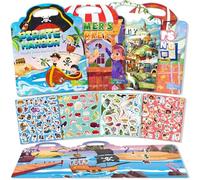 GUYUCOM Lot de 4 Autocollants pour Enfants, Réutilisables & Portables & Imperméables, Jouet Cadeau pour Garçons et Filles de 2, 3, 4, 5, 6 Ans, Pirate + Marché + Ciel + Sports
