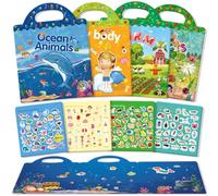 GUYUCOM Lot de 4 Livres d’Autocollants à partir de 2, 3, 4, 5, 6 ans, Motifs d’Animaux Marins, Partie du Corps, Insecte, Ferme, Jouets Éducatifs, Jouets pour Enfants, Cadeaux de Noël, d’Anniversaire