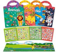 GUYUCOM Lot de 4 Livres d’Autocollants Réutilisables, Jouets pour Enfants de 2, 3, 4 Ans, Garçons et Filles, Tout-Petits, Véhicules Spatiaux 3D Transparents, Jouets Éducatifs, Cadeaux d’Anniversaire