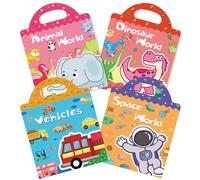 GUYUCOM Paquet de 4 Gommettes repositionnables pour enfants, Livre d'autocollants autocollants réutilisables, dinosaures + animaux + espace + véhicules - jouets éducatifs de voyage cadeaux Dès 2 ans