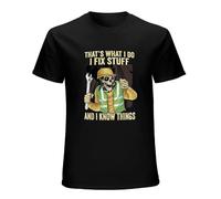 GUYUNTI I Fix Stuff and I Know Things That's What I Do Funny Skvll T-Shirt Gift Men Black L