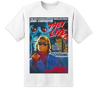 GUYUNTI John Carpenter They Live Retro Movie Poster T Shirt Huge Print Men's White L