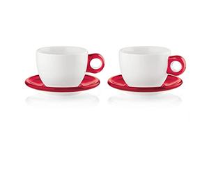 GUZZINI 27750065 Set de 2 Tasses à Petit-Déjeuner 480 CC avec sous-Tasses Rouge Transparent 12,5 x 34,5 x 23 cm