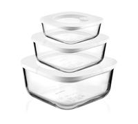 Guzzini - Kitchen Active Design, STORE&MORE GLASS Set de 3 Boîtes Hermétiques en Verre pour Réfrigérateur/Congélateur/Micro-ondes - Transparent, 19,5x19,5xh9,3 cm | 410/965/1900 ml - 11330311