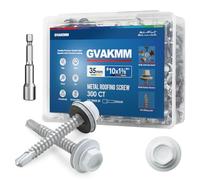 GVAKMM 300 Pzas Tornillos para Tejado de Metal Blanco, 4,8x35mm Cabeza Hexagonal Autotaladrantes para Metal a Madera, con Estuche Reciclable y Punta Magnética de 8mm