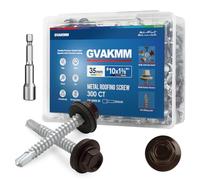 GVAKMM 300 Pzas Tornillos para Tejado de Metal Marrón, 4,8x35mm Cabeza Hexagonal Autotaladrantes para Metal a Madera, con Estuche Reciclable y Punta Magnética de 8mm