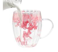 Gvblkq Gobelets transparents à double paroi avec fleurs séchées, 300 ml, 5,5 x 8,5 x 11 cm, poignée isotherme pour boissons chaudes et froides, verrerie pour toutes les occasions