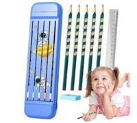 Gvblkq Multifunctional Pencil Box, Divided Pencil Organizer Case, Hard Crayon Box with 5 Pencils, Dependable Protection, Eraser, Ruler, School Supplies for Boys, Girls, Kids, Students